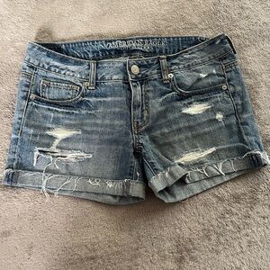 American Eagle Outfitters Blue Distressed Jean Shorts